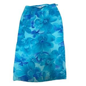 WORTHINGTON A-line  floral long aqua  skirt size 14